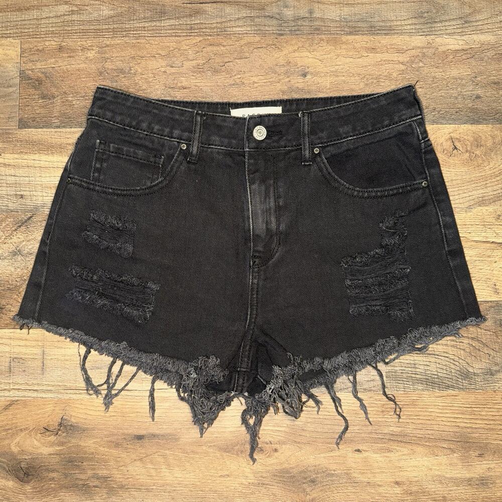 PacSun High Rise Festival Shorts Distressed Raw Hem Black Size 26